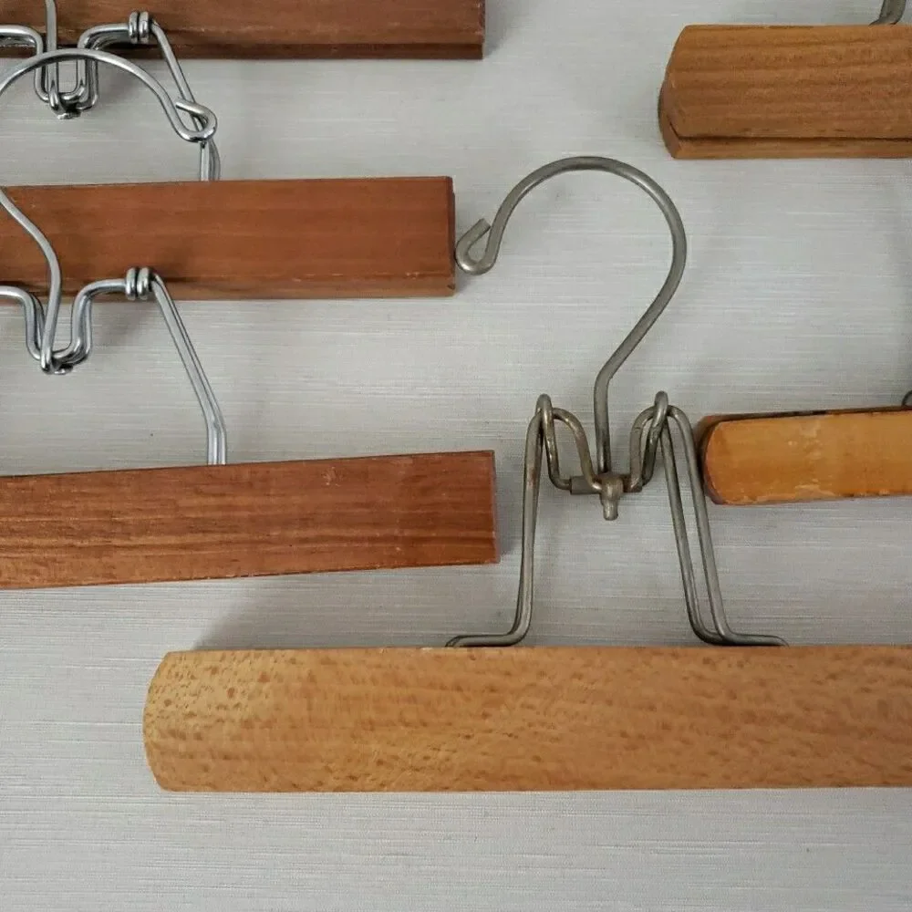 8 Setwell Unbranded Wood Pant Hangers Clamp Hinged Vintage